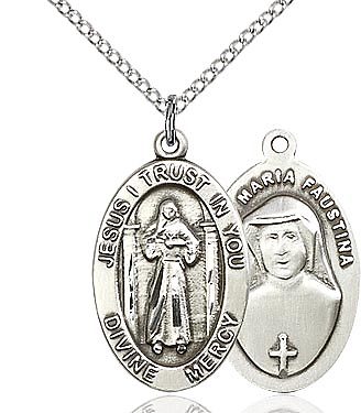 Divine Mercy sterling silver medal with 18 inch chain