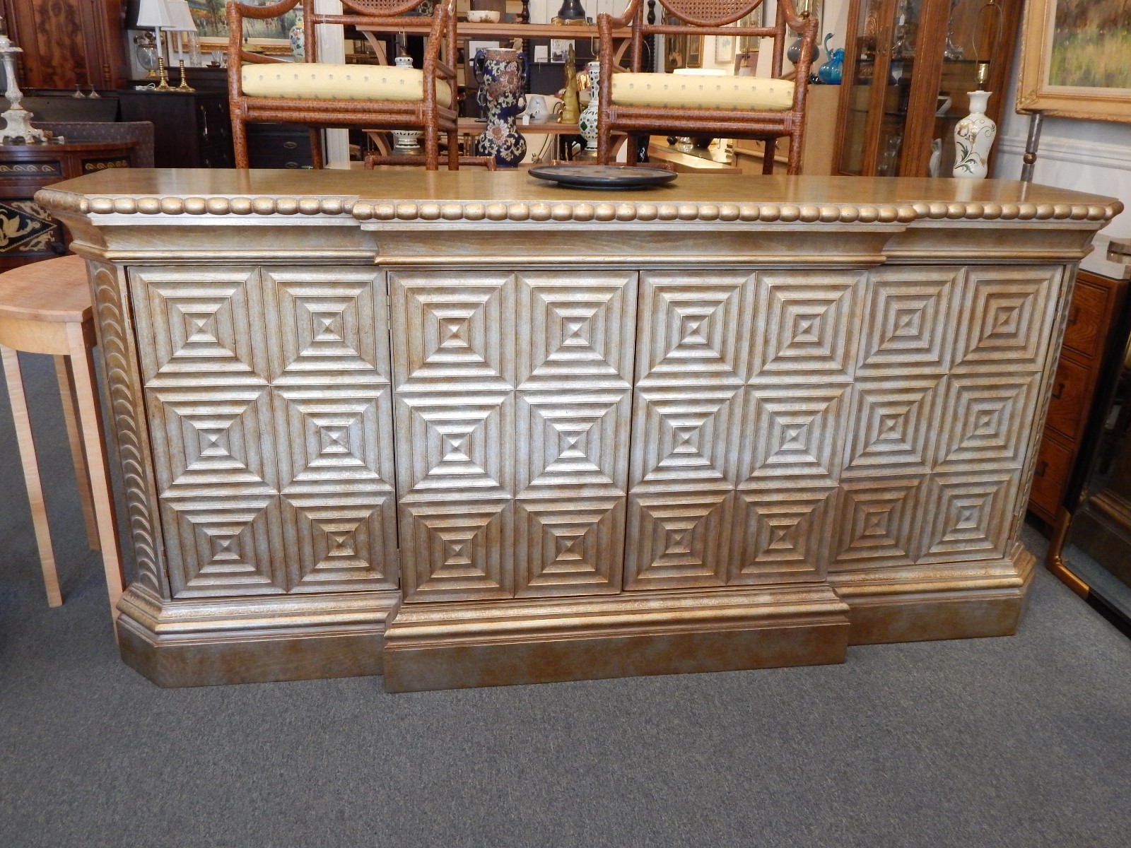 Geometric Modern Silver Gold Sideboard Contemporary Cabinet Buffet Credenza