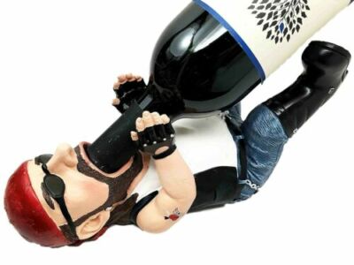 10.5 Inch Rugged Biker Boy Guzzler Wine Holder Statue Figurine