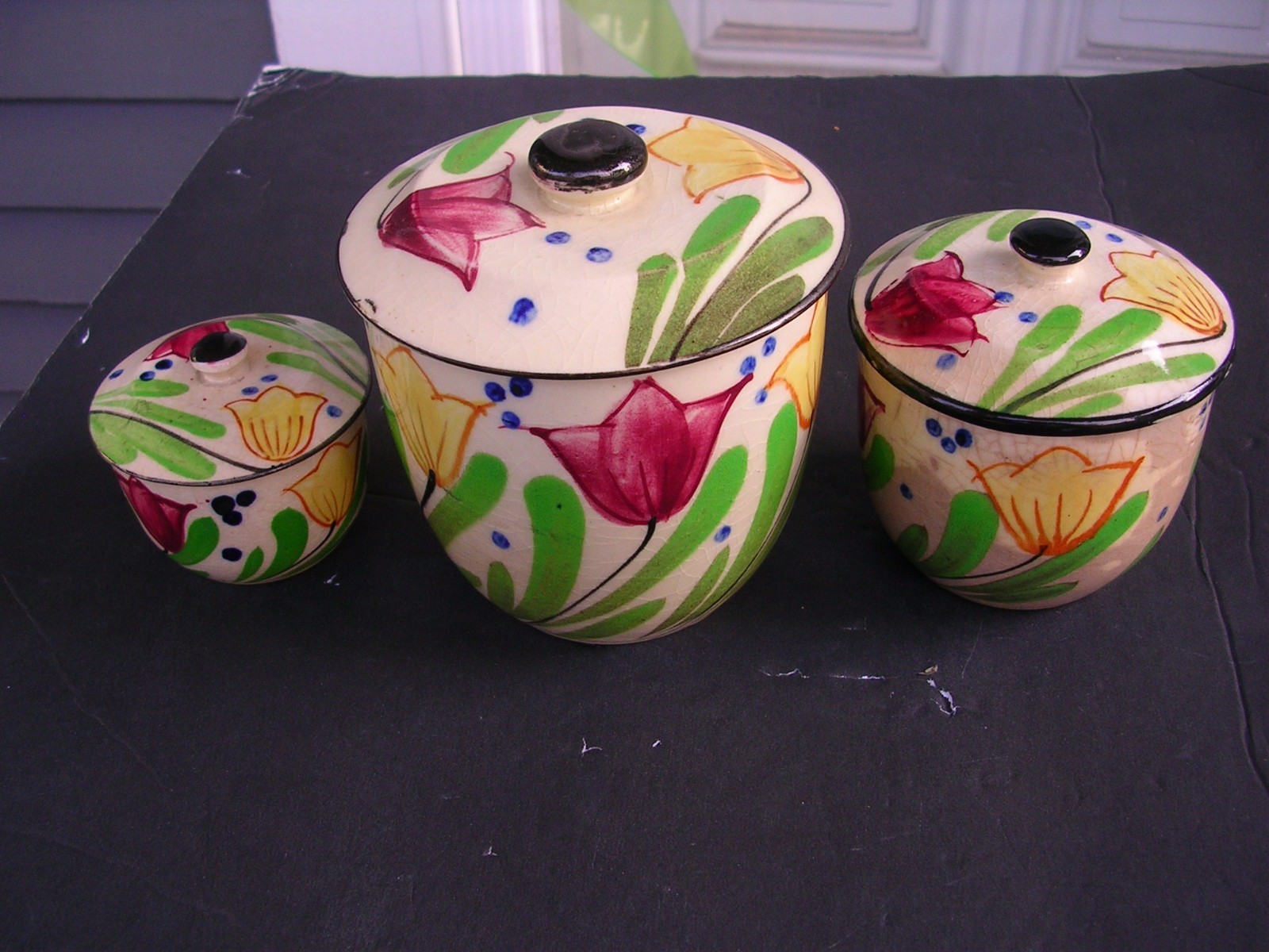 RARE ANTIQUE Pottery set 3 Piece, LARGE ONE IS 5