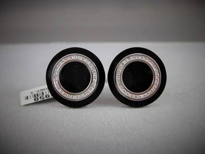 MODERN PAVE DIAMOND BLACK ONYX 14K WHITE GOLD ROUND MENS CUFFLINKS 19MM U2490WC3