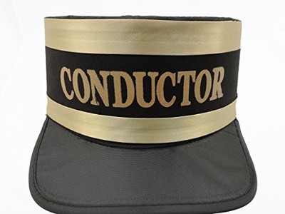 Conductor Hat Adult Black Gendarme Officer Train Engineer w/ Soft Gold Trim Cap