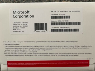 ~ Win Server 2019 Standard x64-Bit 16 Cores | Full License [Sealed Package]  ~