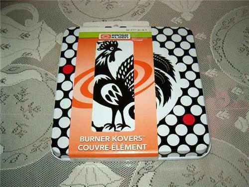 RANGE KLEEN Square & Round STOVE Top Burner Covers Rooster White Ivy U Choose