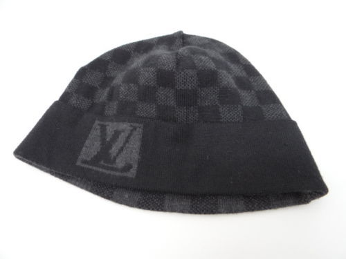 Louis Vuitton Grey x Blue Damier Knit Cashmere Helsinki Beanie Skull Cap Hat 46lv22s