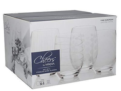 Mikasa Cheers Stemless Wine Glass, 17-Ounce, Set of 4, Clear