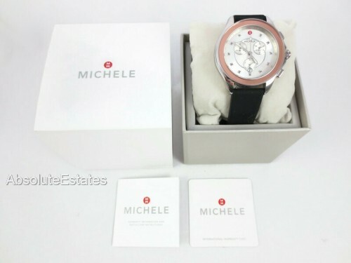 Pre-owned Michele Cape Watch Black Silver Pink Rose Gold Honey Topaz Mww27e000001