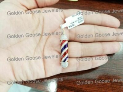 Pre-owned Gnd Atlanta Clearance Yellow Gold Diamond Barber Pole Hair Cutting Grind Pendant Charm Man In White