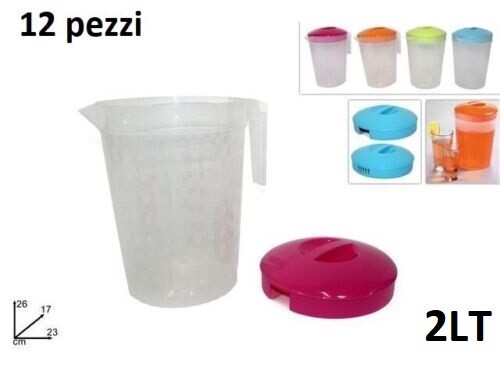 Set 12 Pezzi Caraffa Brocca In Plastica 2Lt Con Coperchio Colorato idea