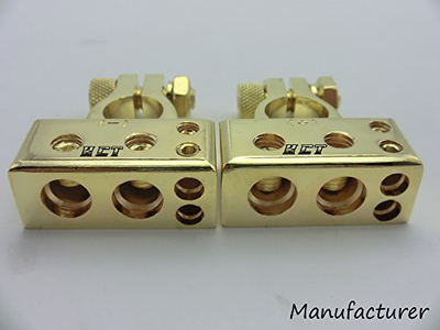 2pcs Battery Terminal 2x4ga+2x8ga Positive Negative Gold Auto Car Audio