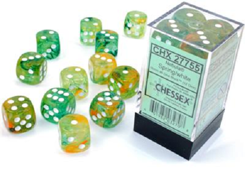 NEBULA 16MM D6 SPRING/WHITE LUMINARY DICE BLOCK (12 DICE) CHESSEX НОВИНКА