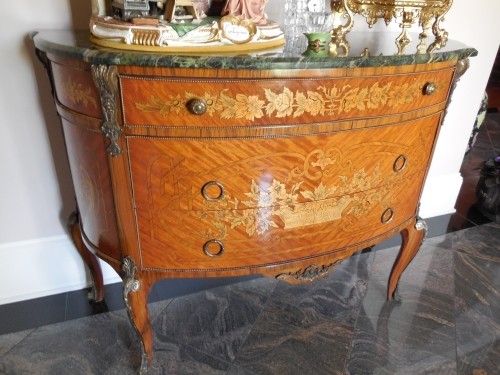 LOUIS XV Style Inlaid Bombay Chest/Dresser With Marble Top & Ormolu Mounts