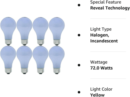 GE 67774 Reveal 72-Watt, 1120-Lumen A19 Light Bulb with Medium Base, 8-Pack