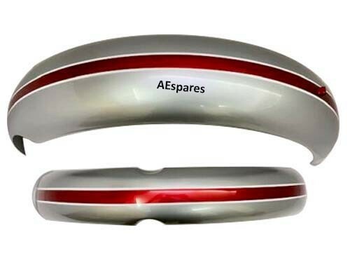 TRIUMPH T120 T100 T90 CHERRY & SILVER FRONT & REAR MUDGUARD SET