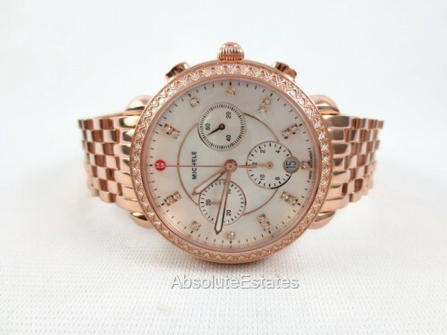 Pre-owned Michele Sidney Rose Gold Diamond Dial Chronograph Watch Mww30a000033 Refurb+ Box