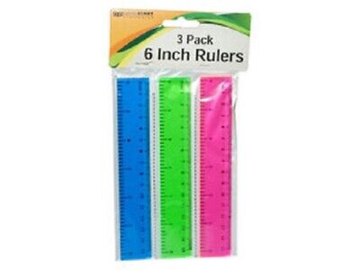 3 Pack 6'' Plastic Colored Rulers