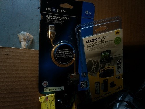 Box full of PC parts, accessories, phone chargers, car holders & More Free Ship