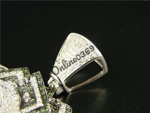 Pre-owned Online0369 Mens 3.9ct Emerald Cubic Zirconia Money Bag Charm Pendant Silver Free Stud