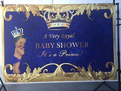 Royal Prince Baby Shower Backdrop BLACK Boy GOLD Crown Photography Background