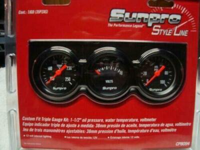 Mini Triple Gauge Kit Black /Black Beze Sunpro 1 1/2'' l New CP8094 Warranty