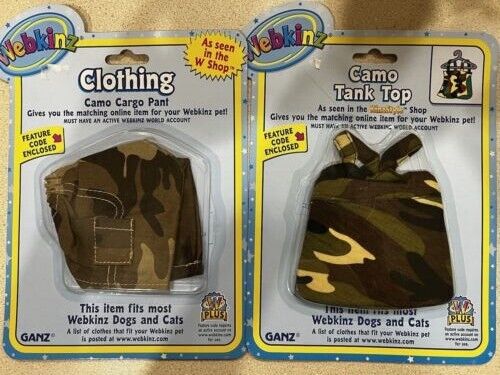 Webkinz Clothing Camo Cargo Pant & Camo Tank Top NEW Sealed w/ Codes Plush Shirt