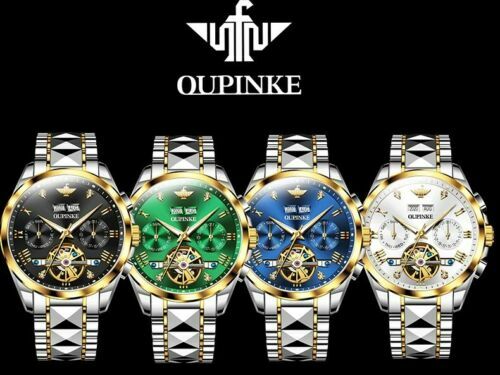 Pre-owned Oupinke Original  Men Automatic Watch Luxury Mechanical Wristwatch Waterproof In Black