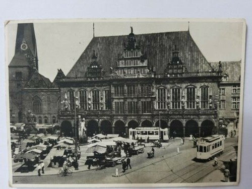 AK Bremen Rathaus mit Vorplatz Straßenbahn gelaufen 1935 guter Zustand