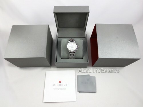 Pre-owned Michele Silver Stainless Steel Diamond Csx 36 Mop Watch Mww03c000516