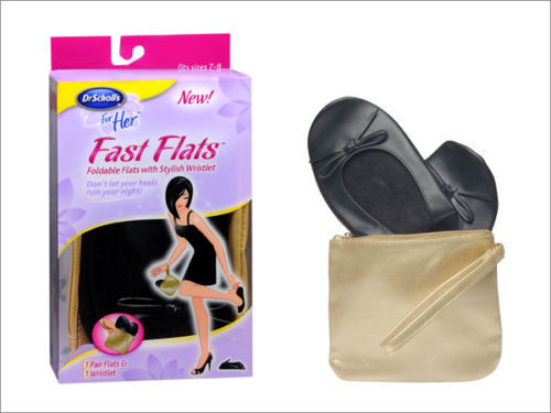 Dr Scholls Fast Flats Foldable Ballet Flats & Gold Wristlet Bag New All Sizes