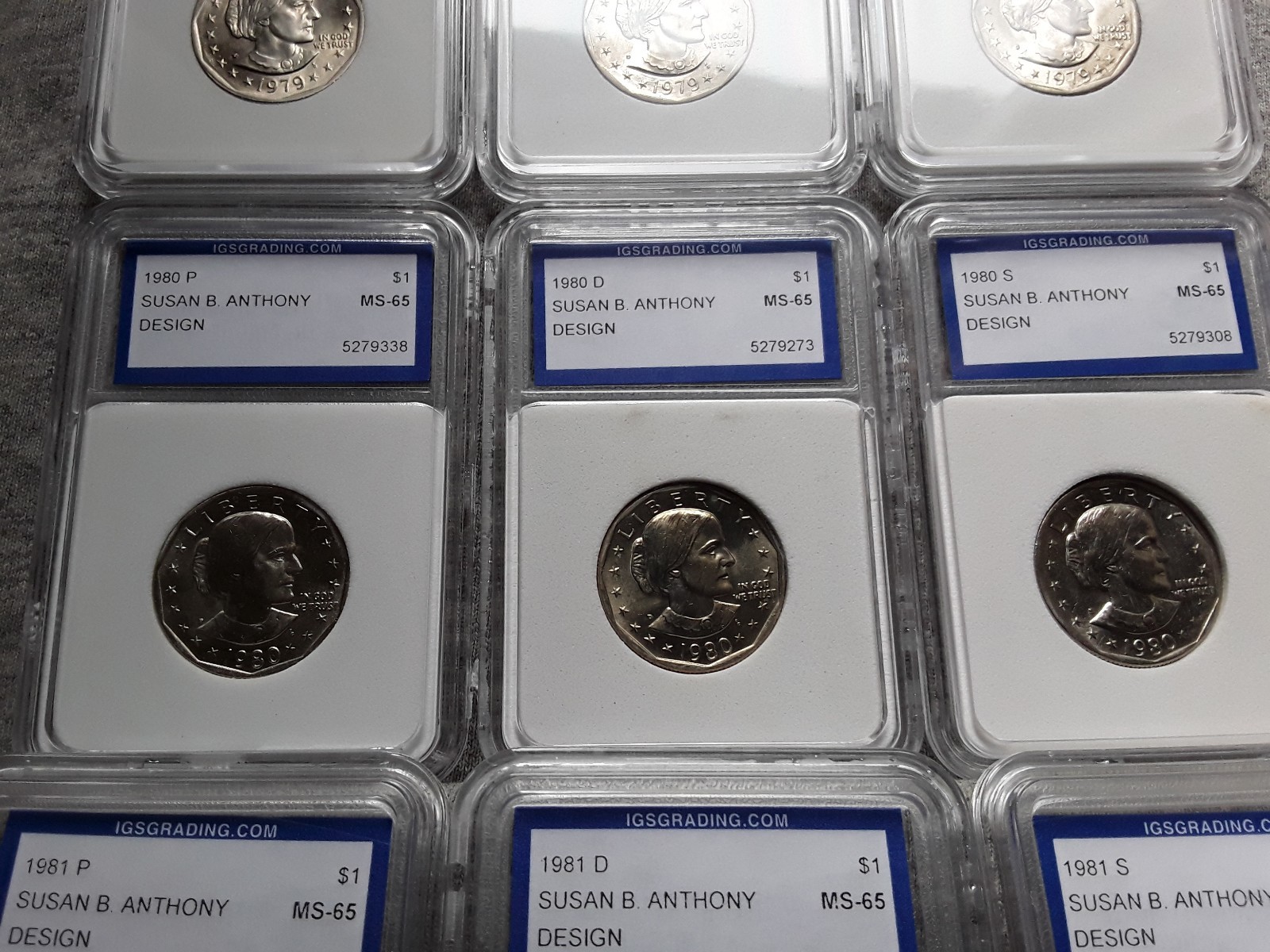 1979 - 1999 P,D,S SUSAN B ANTHONY $1 WITH 1979P NEAR RIM VERIETY 12 COIN SET