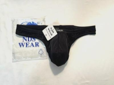 NDS Size S  Men's Swim Thong with 3 Snap C-Ring - Black Microfiber