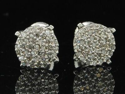 Pre-owned Jfl Diamonds & Timepieces Diamond Studs Ladies 10k White Gold Round Cut Pave Designer Earrings 1/4 Tcw.