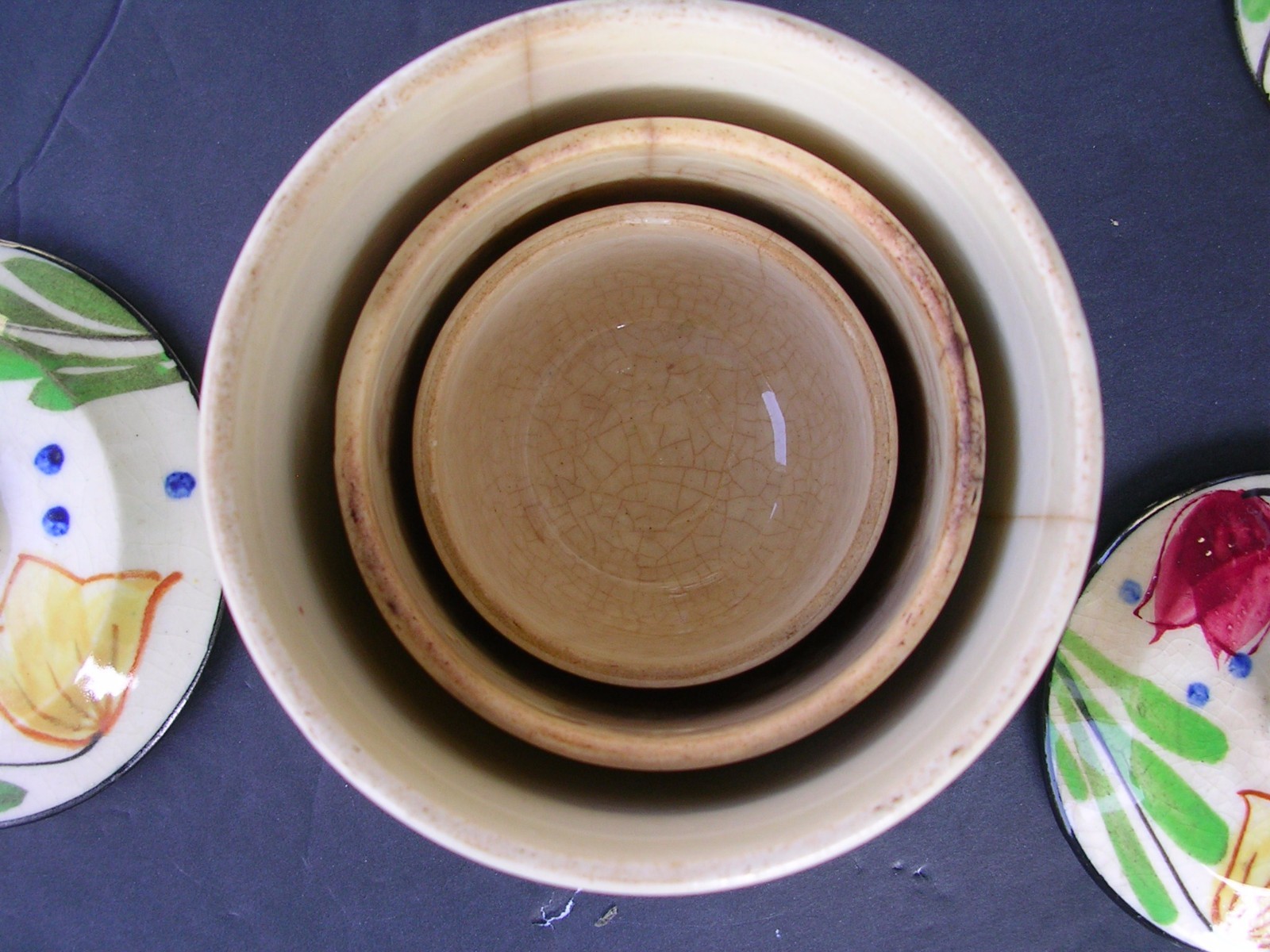 RARE ANTIQUE Pottery set 3 Piece, LARGE ONE IS 5