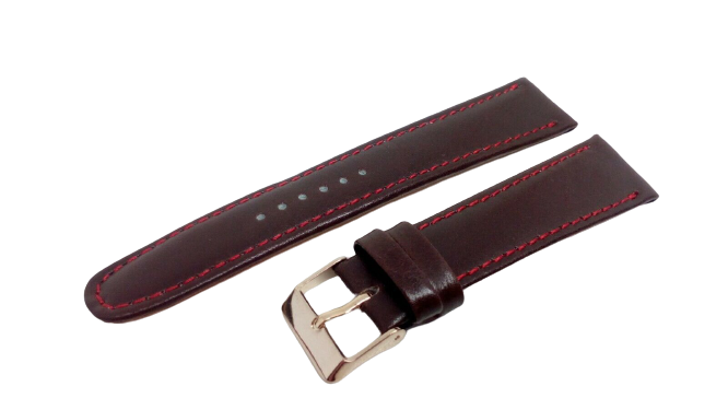 Bracelet montre modèle chrono marron couture rouge - Disponible de 18 à 28mm