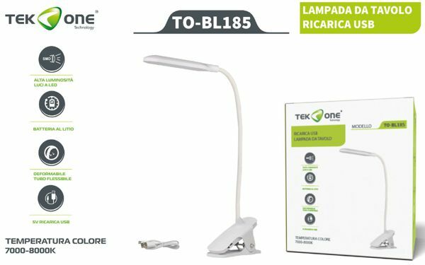 Lampada Da Tavolo TeKone To-bl185 Scrivania Con Clip Luce Ricaricabile Usb hsb
