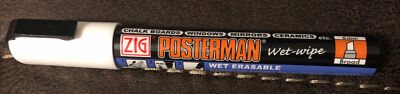 Zig 6mm Posterman Broad Tip Wet Wipe Marker, White
