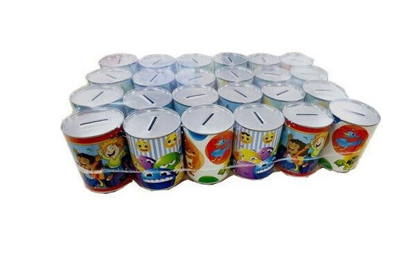 Set 24 Pezzi Salvadanai In Latta Porta Monete Banconote Soldi 9x11cm dfh