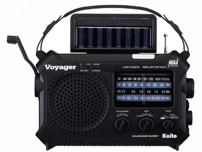 KA500IP-BLK Voyager Solar/Dynamo AM/FM/SW NOAA Weather Radio with Alert and C...