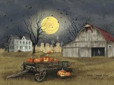 Billy Jacobs Spooky Harvest Moon Halloween Art Print-12 x 9