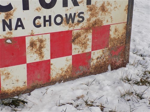 60 x 36 Elwin Johnson Egg Factory Purina Chows Vintage Metal Advertising Sign