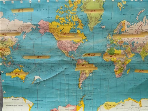 Weber Costello Champion World Political Map Canvas Classroom Pull Down Vintage