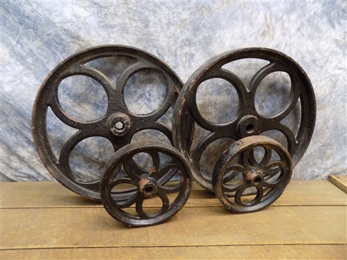 4 Ornamental Cast Iron Factory Cart Wheels Industrial Machine Age Vintage a
