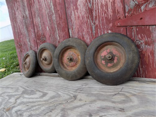 4 Vintage Metal Baby Buggy Wheels Pedal Car Garden Cart Pumpkin Wagon a29