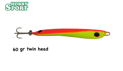 TWIN HEAD PILKER 60 GR ZEBCO col GIALLO ROSSO SPINNING MARE BARCA SCOGLIERA