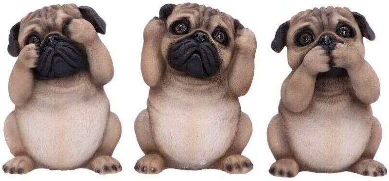 Three Wise Pugs Figurine Puppies