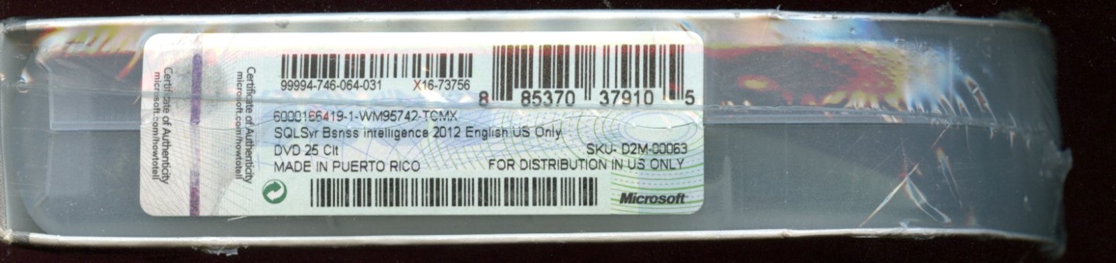 Factory Sealed- D2M-00063 Microsoft SQL Server 2012 Business Intelligence 25 CAL