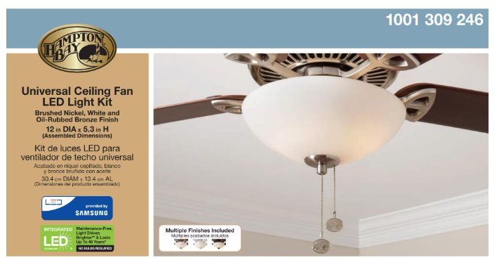 Universal 12 in. LED Ceiling Fan Light Kit Universal 12 in. LED Ceiling Fan Light Kit
