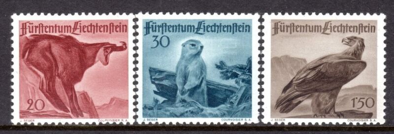 Liechtenstein Scott # 223-25 VF Unused 1947 Animals