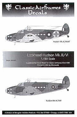 Classic Airframes 1/48 Lockheed Hudson Mk.III/Mk.VI D48003