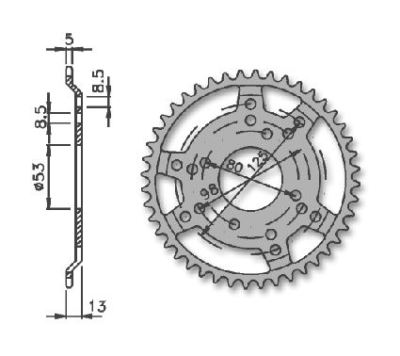 IGM Black Rear Sprocket Derbi FENIX 50 1310-1312-52T